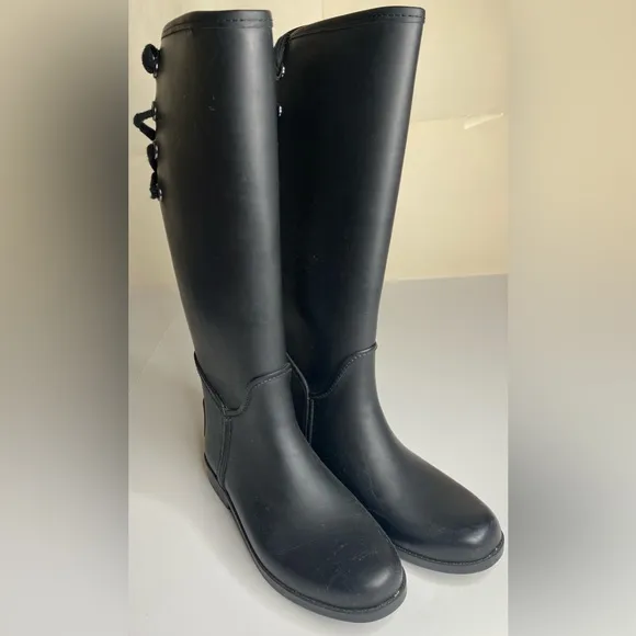 Coach Tristee Matte Black Signature Lined Rain Boots - Women’s Size 8b