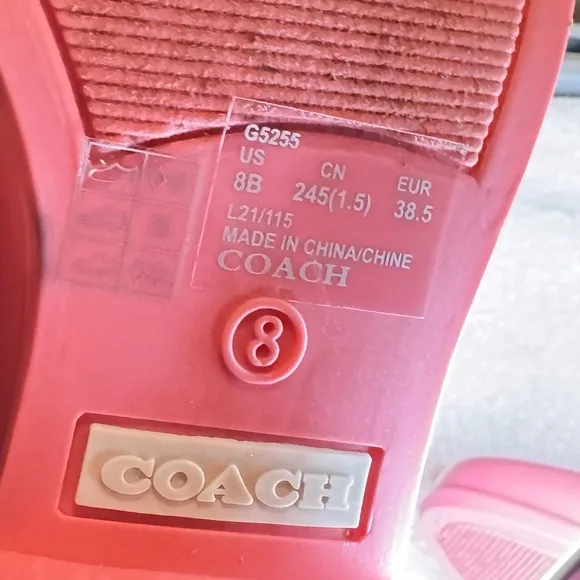 Coach Womens rain boots size 8, pink, with signature coach logo sock upper