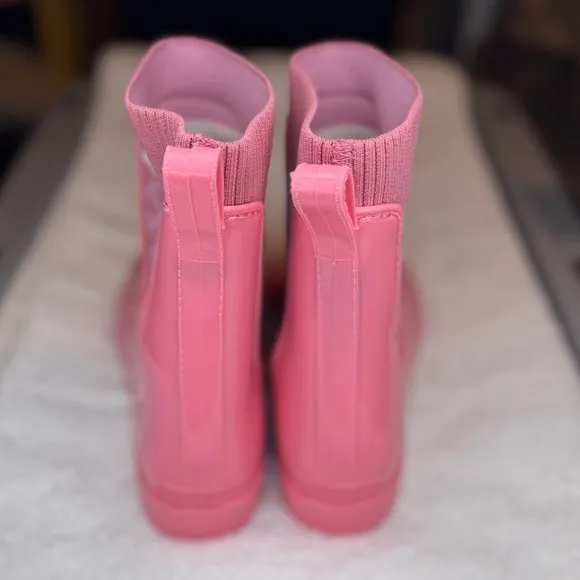 Coach Womens rain boots size 8, pink, with signature coach logo sock upper