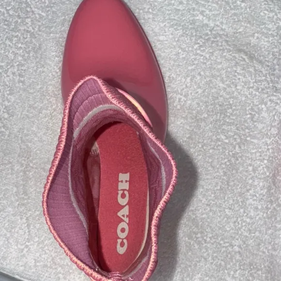 Coach Womens rain boots size 8, pink, with signature coach logo sock upper