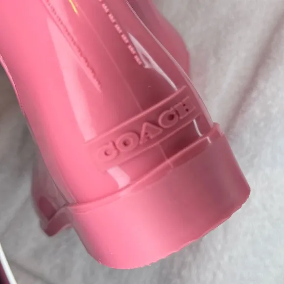 Coach Womens rain boots size 8, pink, with signature coach logo sock upper