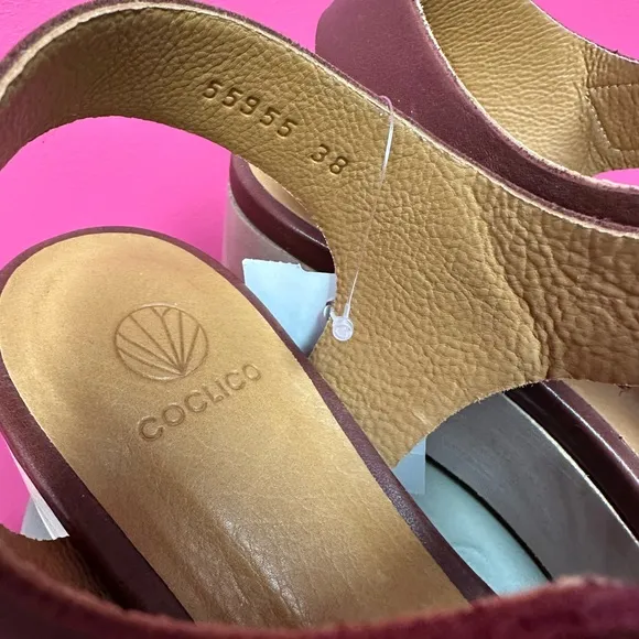 Coclico Savanna Britannic Caramel Brown Leather T-strap Platform Sandals 👡