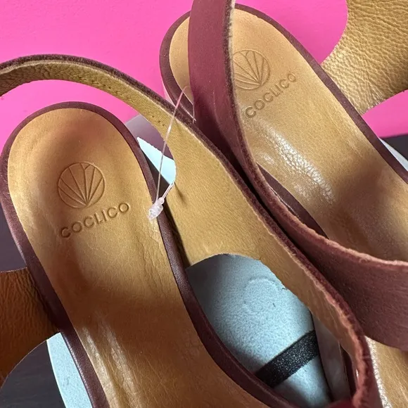 Coclico Savanna Britannic Caramel Brown Leather T-strap Platform Sandals 👡