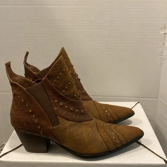 Coconuts Tan Studded Western Ankle Boots
