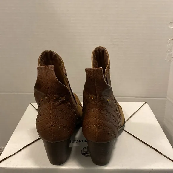 Coconuts Tan Studded Western Ankle Boots