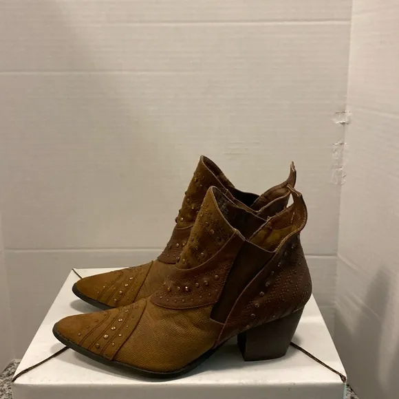 Coconuts Tan Studded Western Ankle Boots