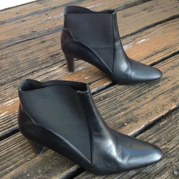 Coldwater Creek Leather Black Ankle Boots Sz 8 Womens Booties Side Stretch Shoes