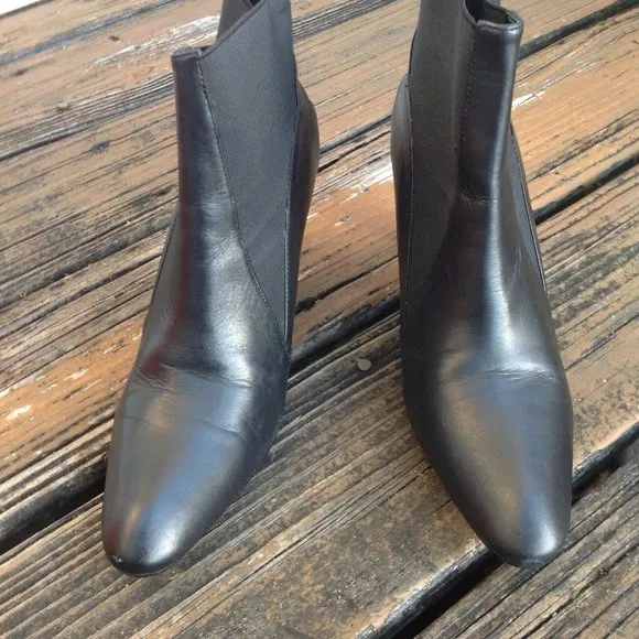 Coldwater Creek Leather Black Ankle Boots Sz 8 Womens Booties Side Stretch Shoes