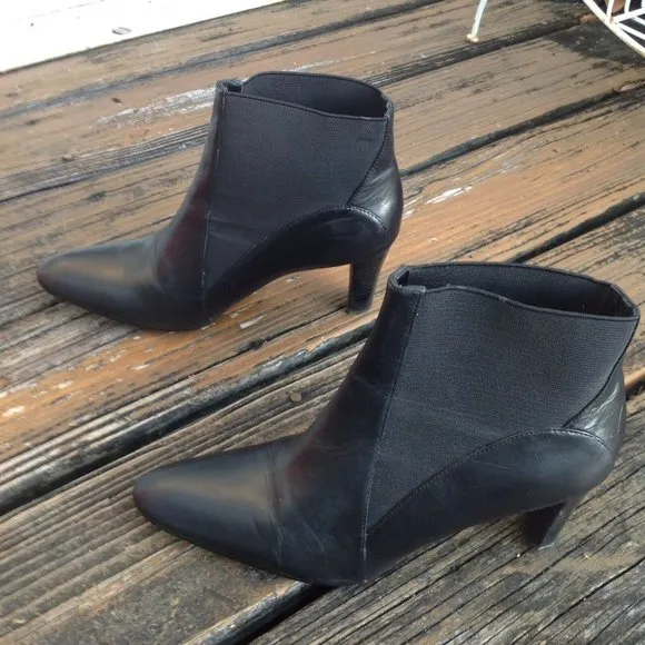 Coldwater Creek Leather Black Ankle Boots Sz 8 Womens Booties Side Stretch Shoes