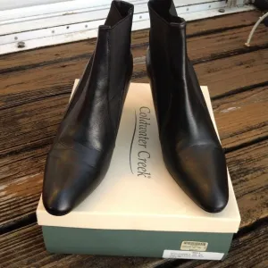 Coldwater Creek Leather Black Ankle Boots Sz 8 Womens Booties Side Stretch Shoes