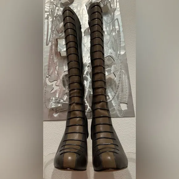 Cole Haan &amp; Nike Air Boots- Leather- Lace Up Look- Gray &amp; Tan- Stiletto- Size 7B
