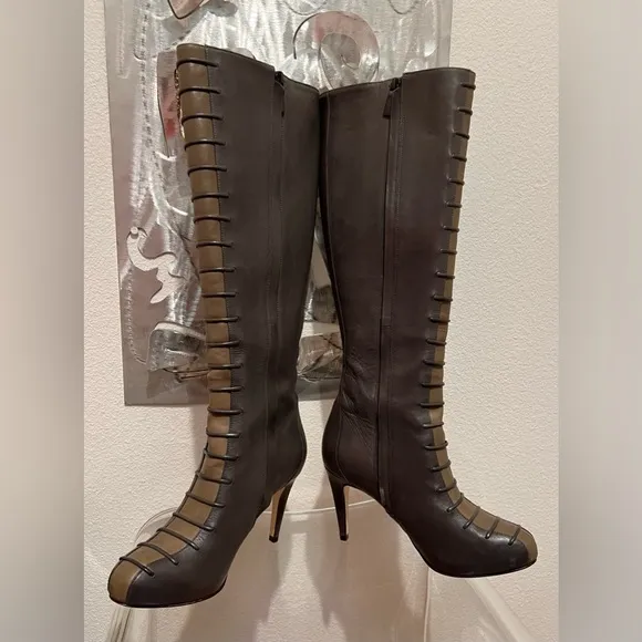 Cole Haan &amp; Nike Air Boots- Leather- Lace Up Look- Gray &amp; Tan- Stiletto- Size 7B