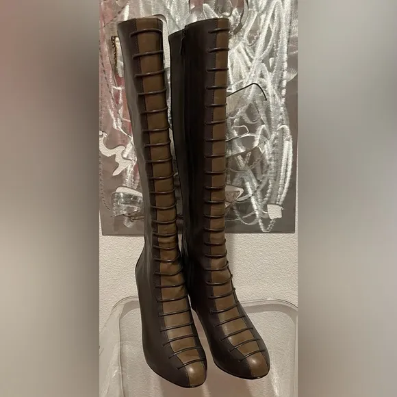 Cole Haan &amp; Nike Air Boots- Leather- Lace Up Look- Gray &amp; Tan- Stiletto- Size 7B