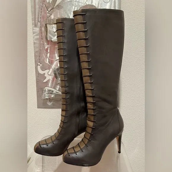Cole Haan &amp; Nike Air Boots- Leather- Lace Up Look- Gray &amp; Tan- Stiletto- Size 7B