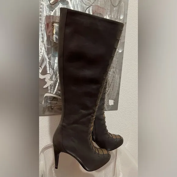 Cole Haan &amp; Nike Air Boots- Leather- Lace Up Look- Gray &amp; Tan- Stiletto- Size 7B