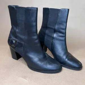 Cole Haan Black Genuine Leather Pull On Block Heel Almond Tor Ankle Boots Size 7