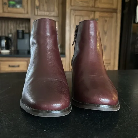 Cole Haan Boots Holis Burgundy Red Leather Buckle Ankle Bootie Women’s 7.5