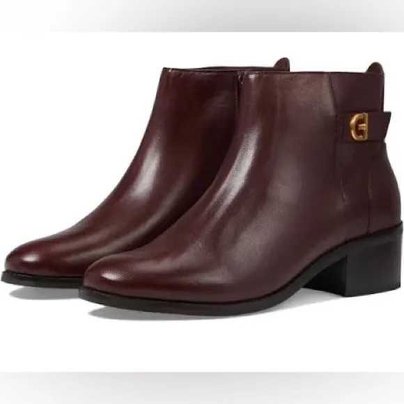 Cole Haan Boots Holis Burgundy Red Leather Buckle Ankle Bootie Women’s 7.5