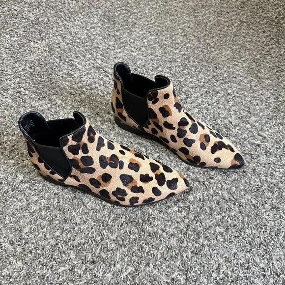 Cole Haan Hara Size 7 B Chelsea Boots Leopard Calf Hair Pointy Slip On Ankle New
