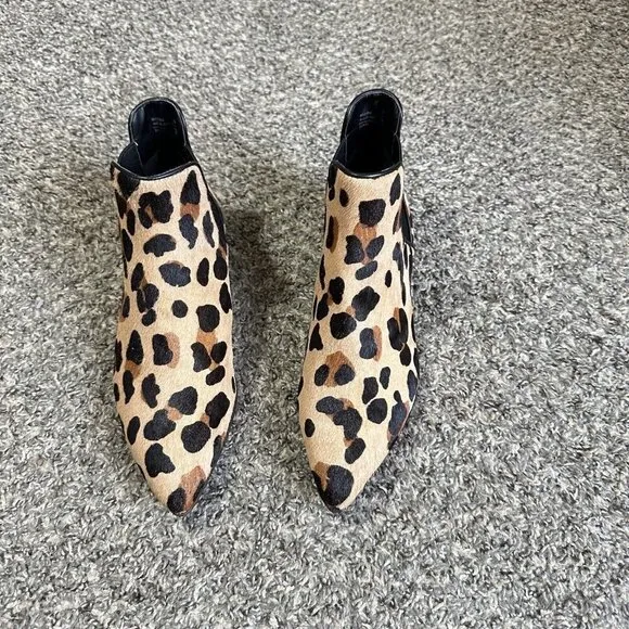 Cole Haan Hara Size 7 B Chelsea Boots Leopard Calf Hair Pointy Slip On Ankle New