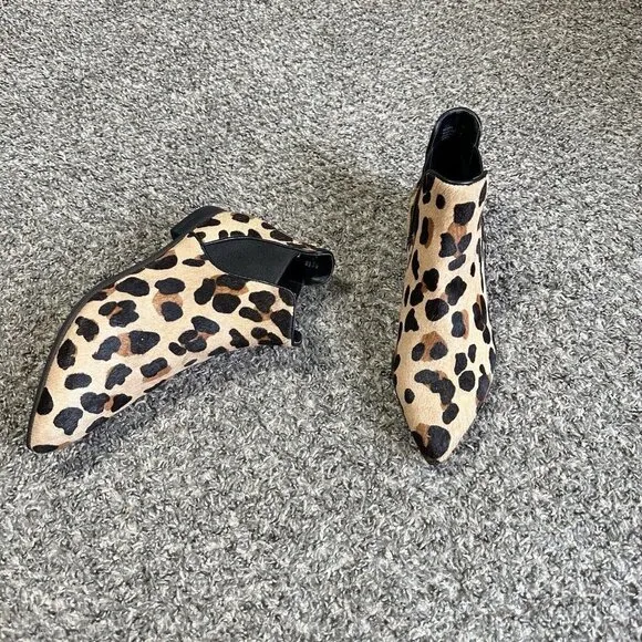 Cole Haan Hara Size 7 B Chelsea Boots Leopard Calf Hair Pointy Slip On Ankle New