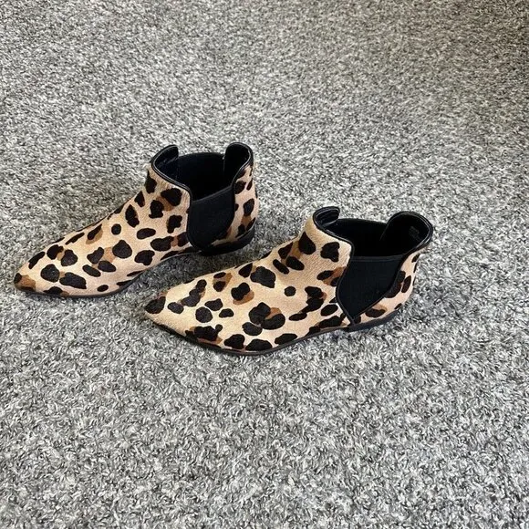 Cole Haan Hara Size 7 B Chelsea Boots Leopard Calf Hair Pointy Slip On Ankle New