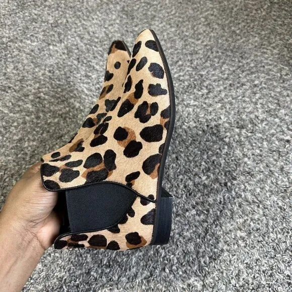 Cole Haan Hara Size 7 B Chelsea Boots Leopard Calf Hair Pointy Slip On Ankle New