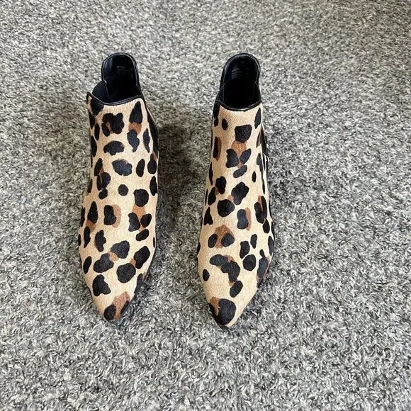 Cole Haan Hara Size 7 B Chelsea Boots Leopard Calf Hair Pointy Slip On Ankle New
