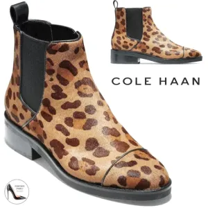 Cole Haan Mara Grand Brown Tan Leopard Print Calf Hair Chelsea Booties 8.5