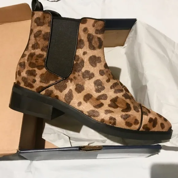 Cole Haan Mara Grand Brown Tan Leopard Print Calf Hair Chelsea Booties 8.5