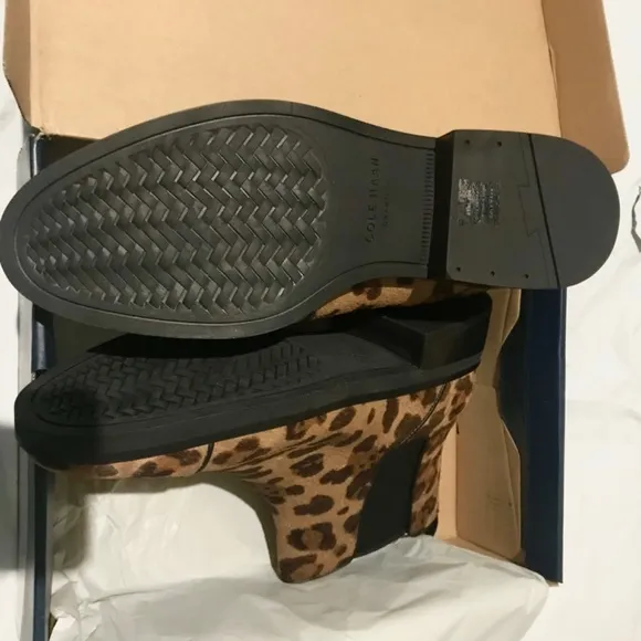 Cole Haan Mara Grand Brown Tan Leopard Print Calf Hair Chelsea Booties 8.5