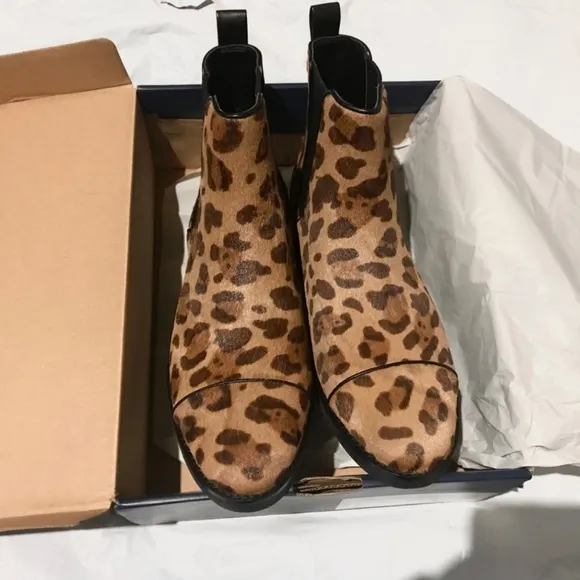 Cole Haan Mara Grand Brown Tan Leopard Print Calf Hair Chelsea Booties 8.5