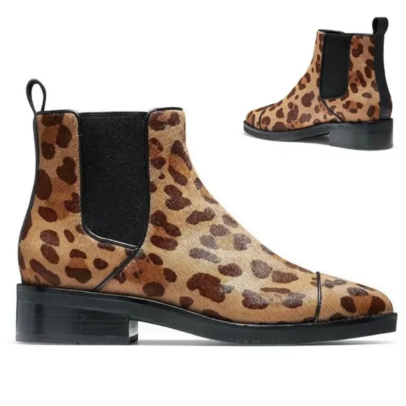 Cole Haan Mara Grand Brown Tan Leopard Print Calf Hair Chelsea Booties 8.5