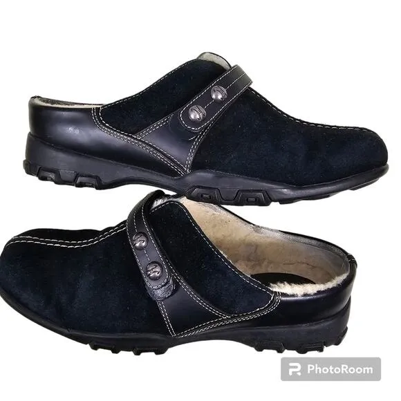 Cole Haan Meribel Shearling Black Suede Waterproof Clogs Mules Women's S…
