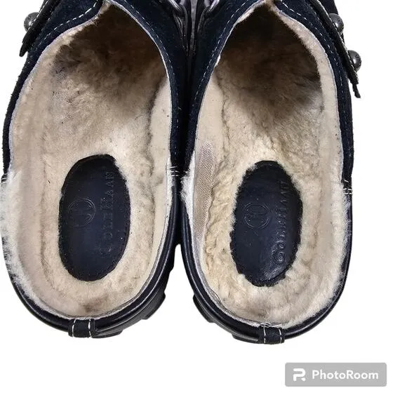 Cole Haan Meribel Shearling Black Suede Waterproof Clogs Mules Women's S…