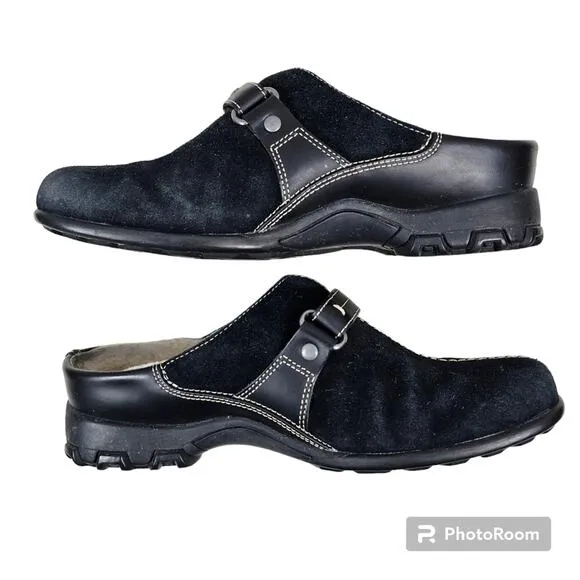Cole Haan Meribel Shearling Black Suede Waterproof Clogs Mules Women's S…