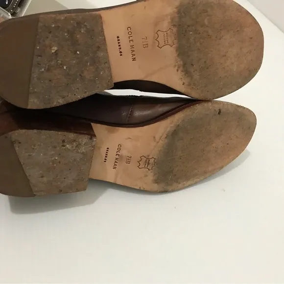 Cole Haan Womens Ankle Boots Brown Leather Cuban Heels Double Zipper Size 7.5B