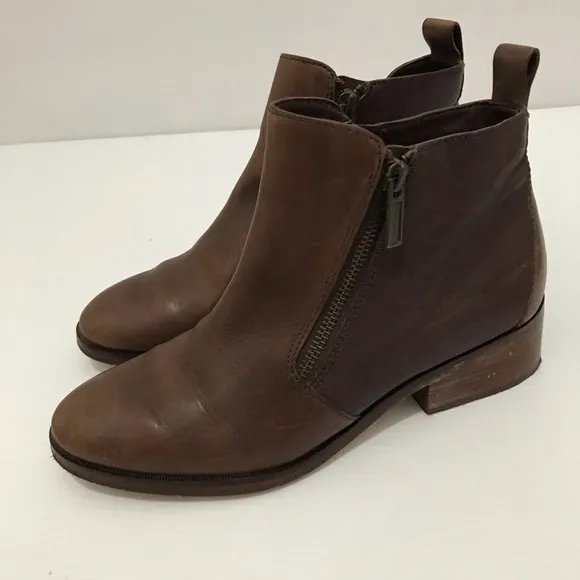 Cole Haan Womens Ankle Boots Brown Leather Cuban Heels Double Zipper Size 7.5B