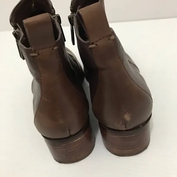 Cole Haan Womens Ankle Boots Brown Leather Cuban Heels Double Zipper Size 7.5B