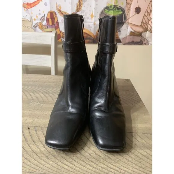 Cole Haan Womens Boots Western Black Leather Zip Up Ankle Heels‎ 7.5B