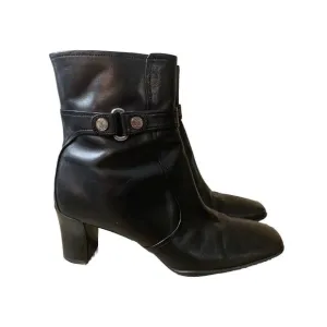 Cole Haan Womens Boots Western Black Leather Zip Up Ankle Heels‎ 7.5B