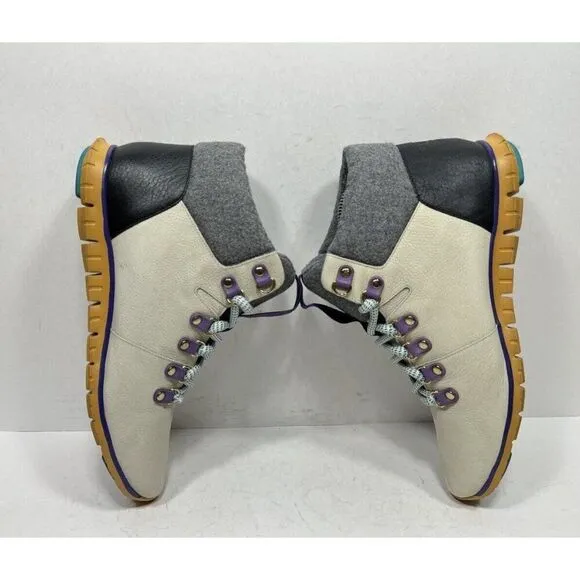 Cole Haan Zerogrand Hiker Boots Women 9 B Beige Leather Waterproof Ankle Sneaker