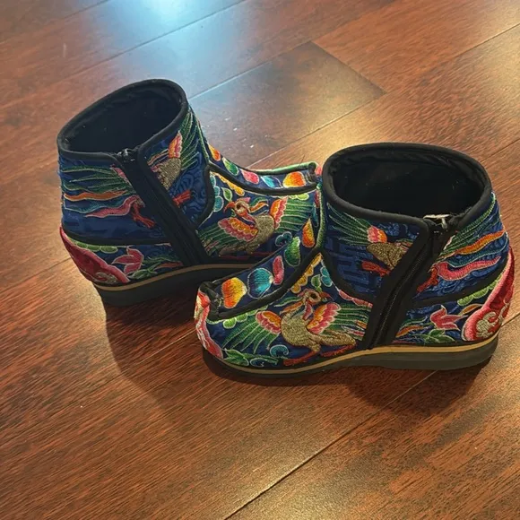 Colorful Embroidered Ankle Boots