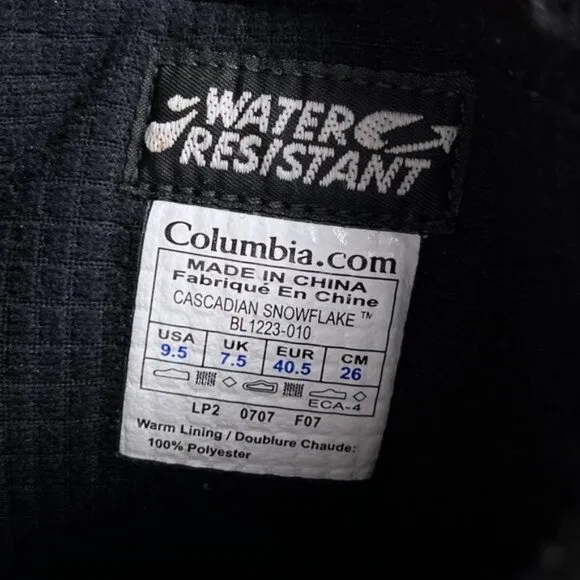 Columbia Cascadian Black Textile Rubber Snowflake Lined Cold Winter Boots 9.5