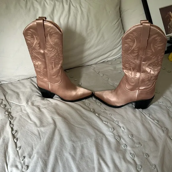 COPY - Jeffrey Campbell Pink Satin Cowboy Boots 7