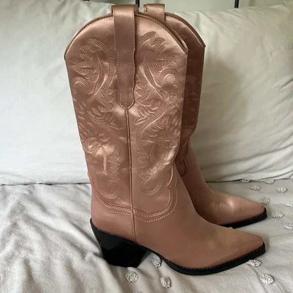 COPY - Jeffrey Campbell Pink Satin Cowboy Boots 7