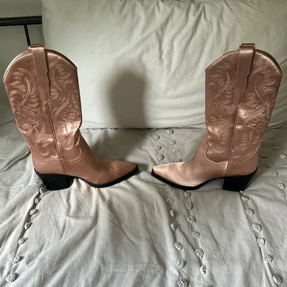 COPY - Jeffrey Campbell Pink Satin Cowboy Boots 7