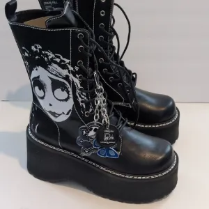 Corpse Bride Black Lace Up Boots with Platform Sole