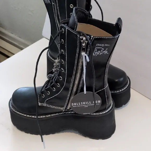 Corpse Bride Black Lace Up Boots with Platform Sole
