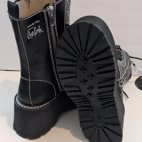 Corpse Bride Black Lace Up Boots with Platform Sole
